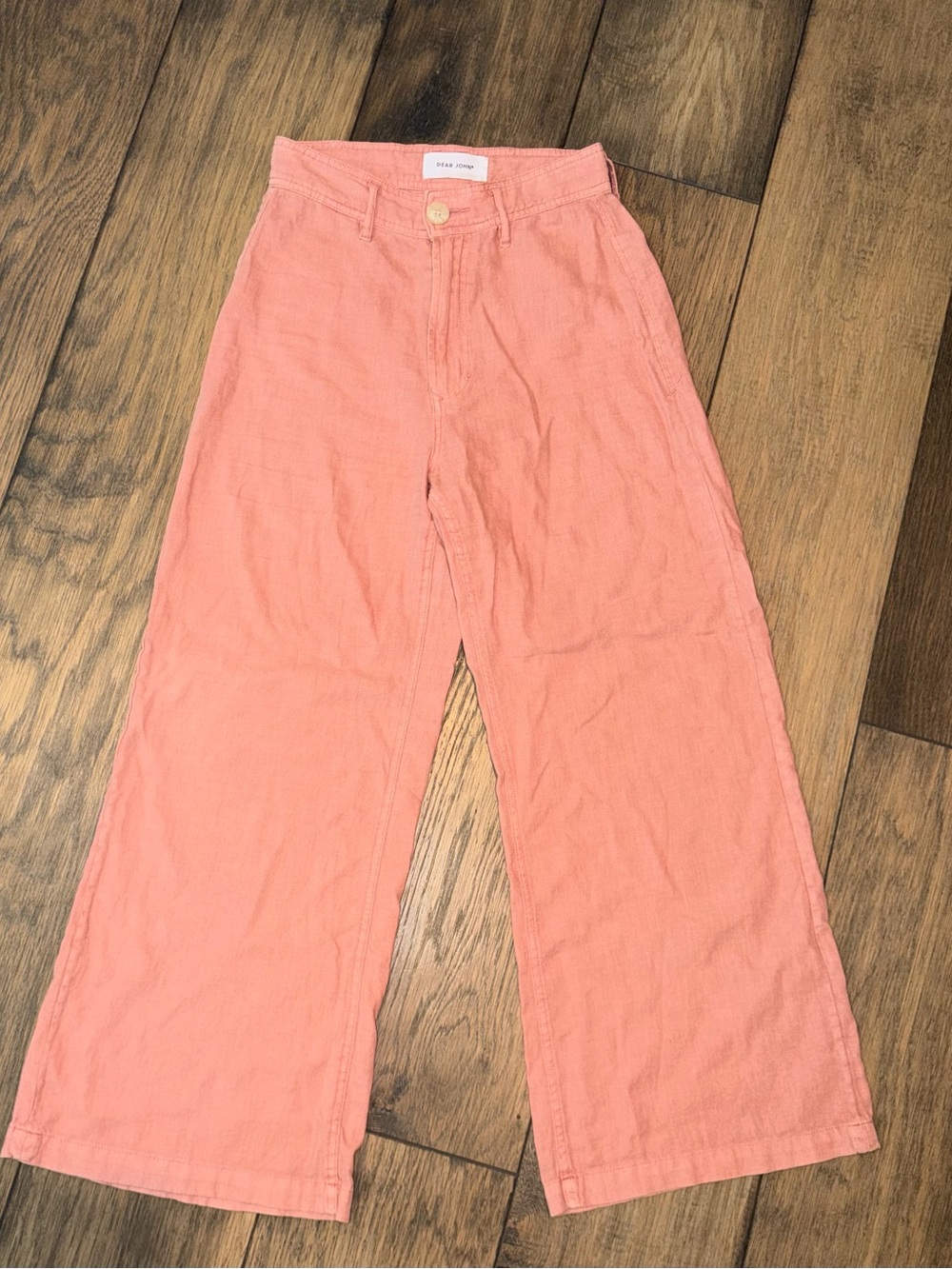 Boutique Brand Dear John Cute Pink Linen High-Rise Wide-Leg Crop Pants sz 24 XS